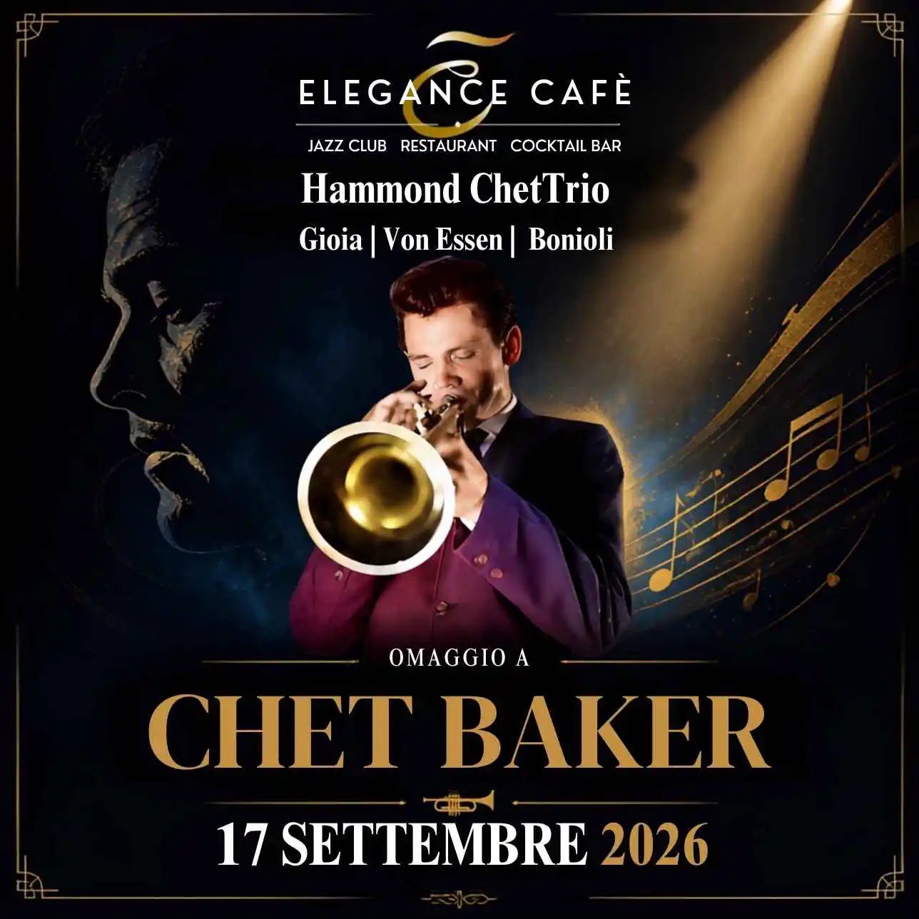 locandina concerto jazz roma il 17 settembre 2026 omaggio a Chet Baker