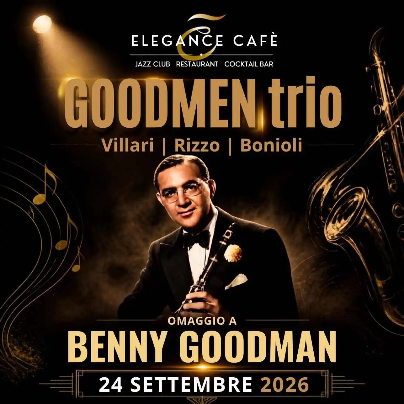 Jazz concert in Rome at the Elegance Café Jazz Club on September 24th: a tribute to Benny Goodman