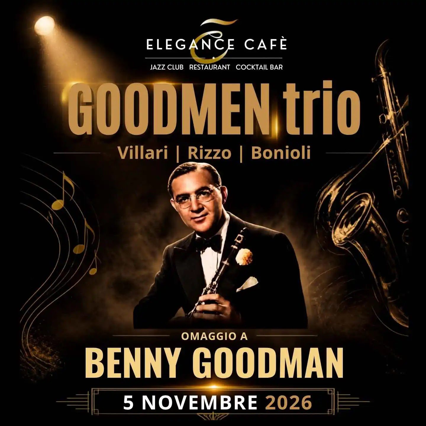 Benny Goodman tribute in Rome with Goodmen Trio at Elegance Cafè on 5 November 2026