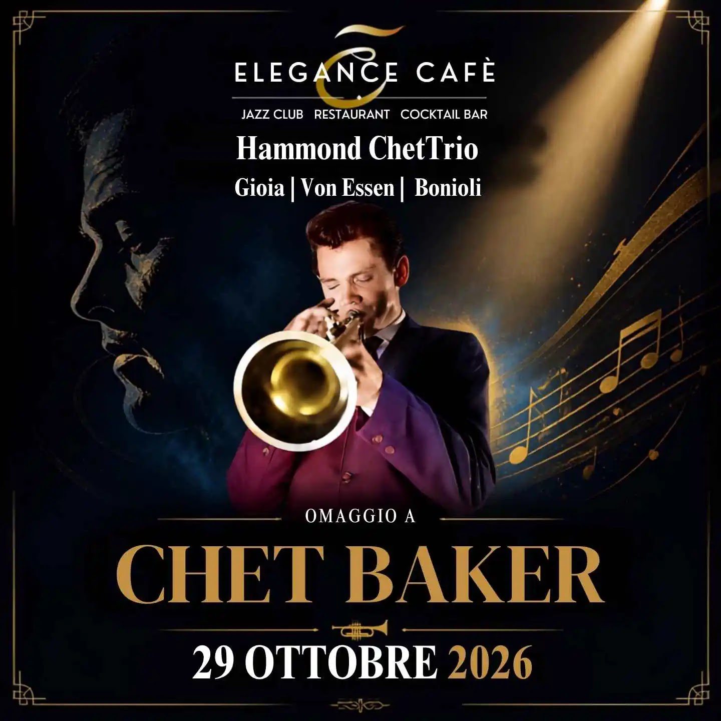 Hammond Chet Trio comes to Elegance Cafè on October 29 2026 with a Chet Baker tribute