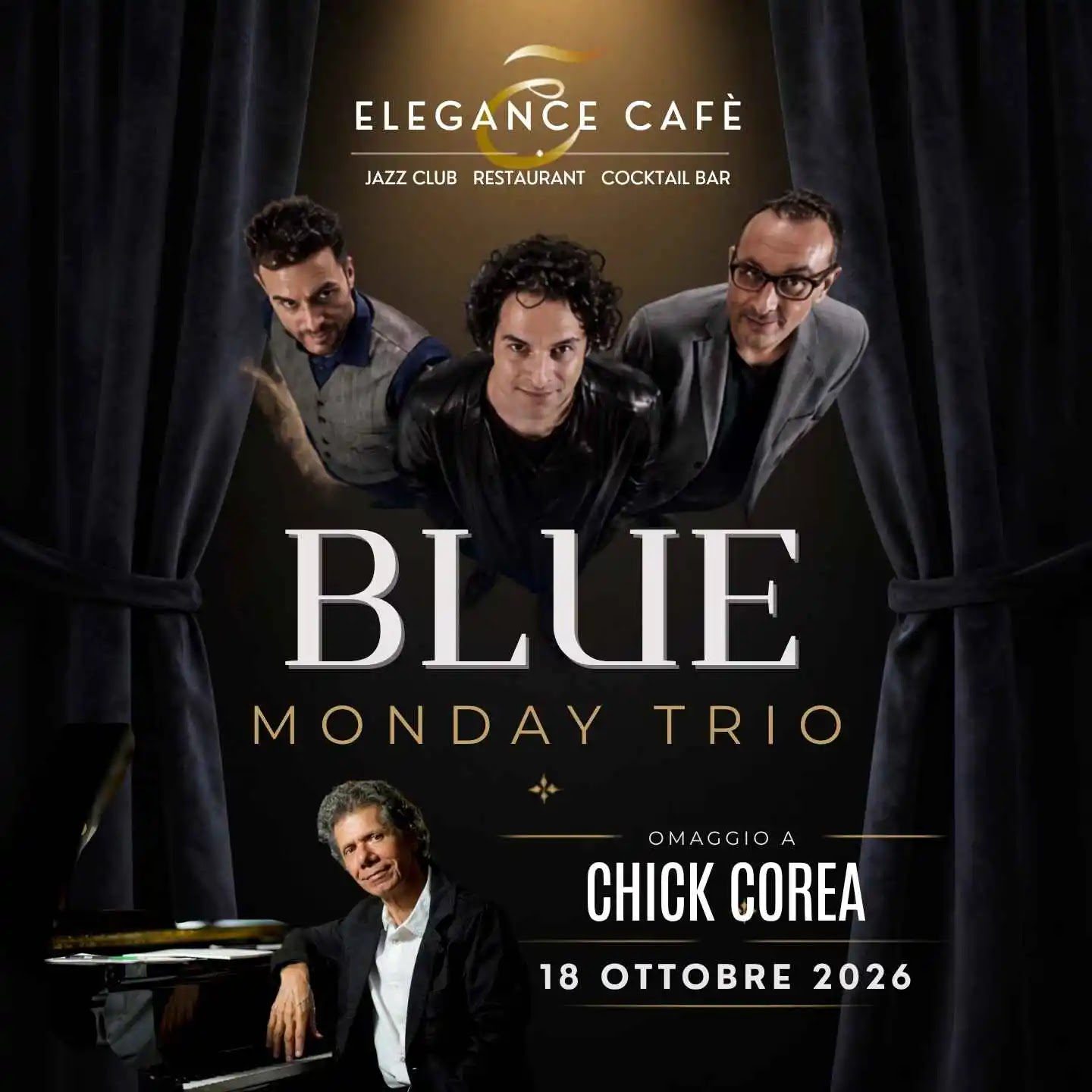 Il 18 ottobre 2026 a Roma il Blue Monday Trio celebra Chick Corea all’Elegance Cafè