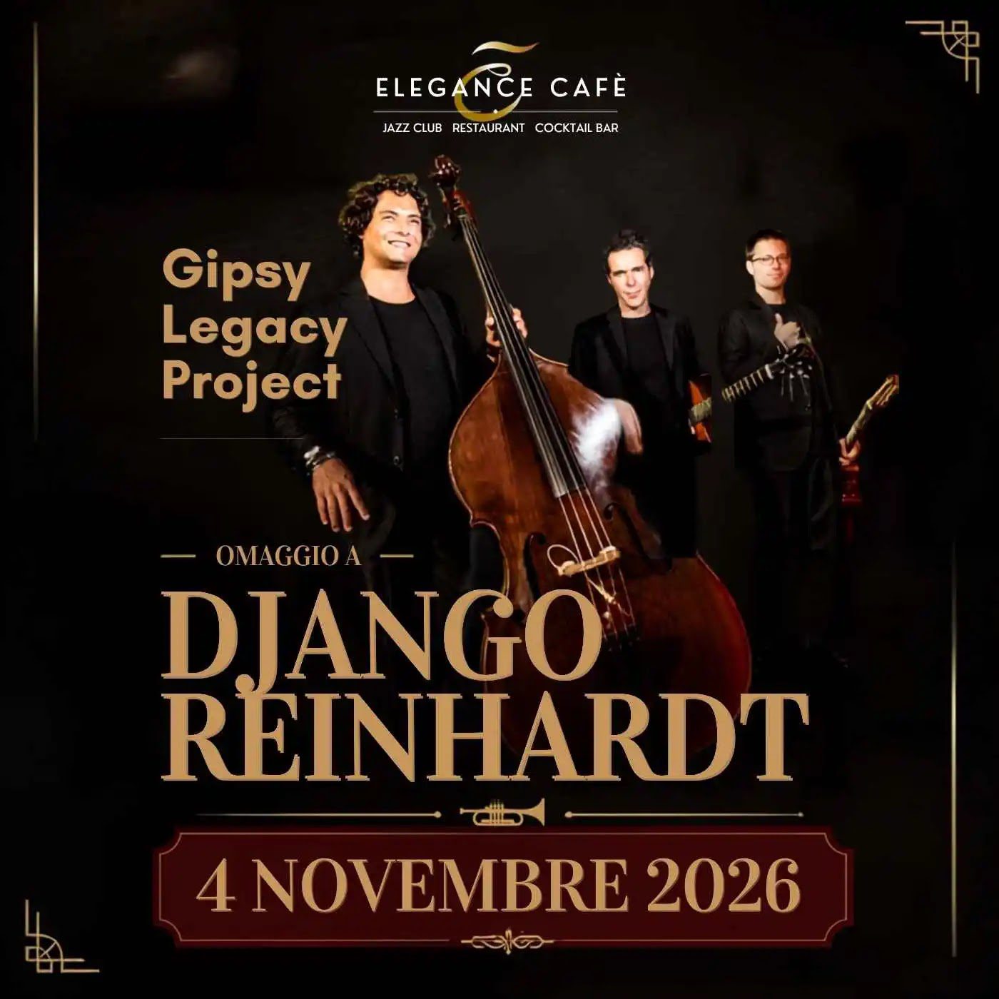 Django Reinhardt tribute Rome November 4 2026 with Gipsy Legacy Project at Elegance Cafè jazz club